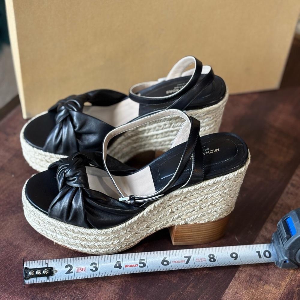Michael Kors Knotted Leather Espadrille Wedge Sandals - Picture 9 of 13